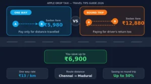 One way taxi vs round trip fare comparison Tamil Nadu 2026